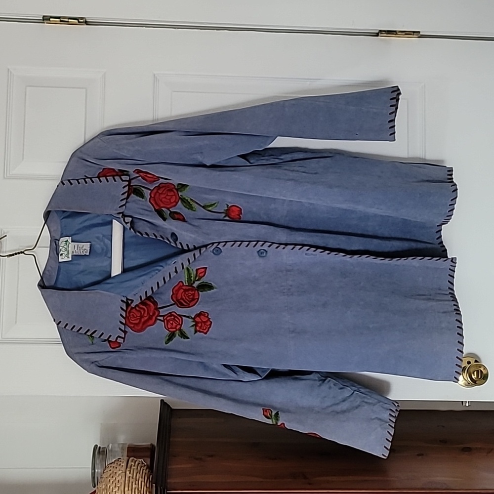 Leather Rose Embroidered Jacket